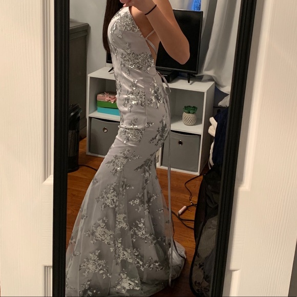 gray mermaid prom dress